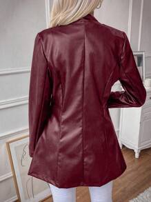 SHEIN Privé 純色單鈕pu皮外套