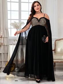 Plus Size Sleeveless Halter Neck Sequined Party Dress Black Elegant Long Sleeve Formal Evening Prom Wedding Guest Gown, For Graduation, Dinner - 黑色 - 查看 5