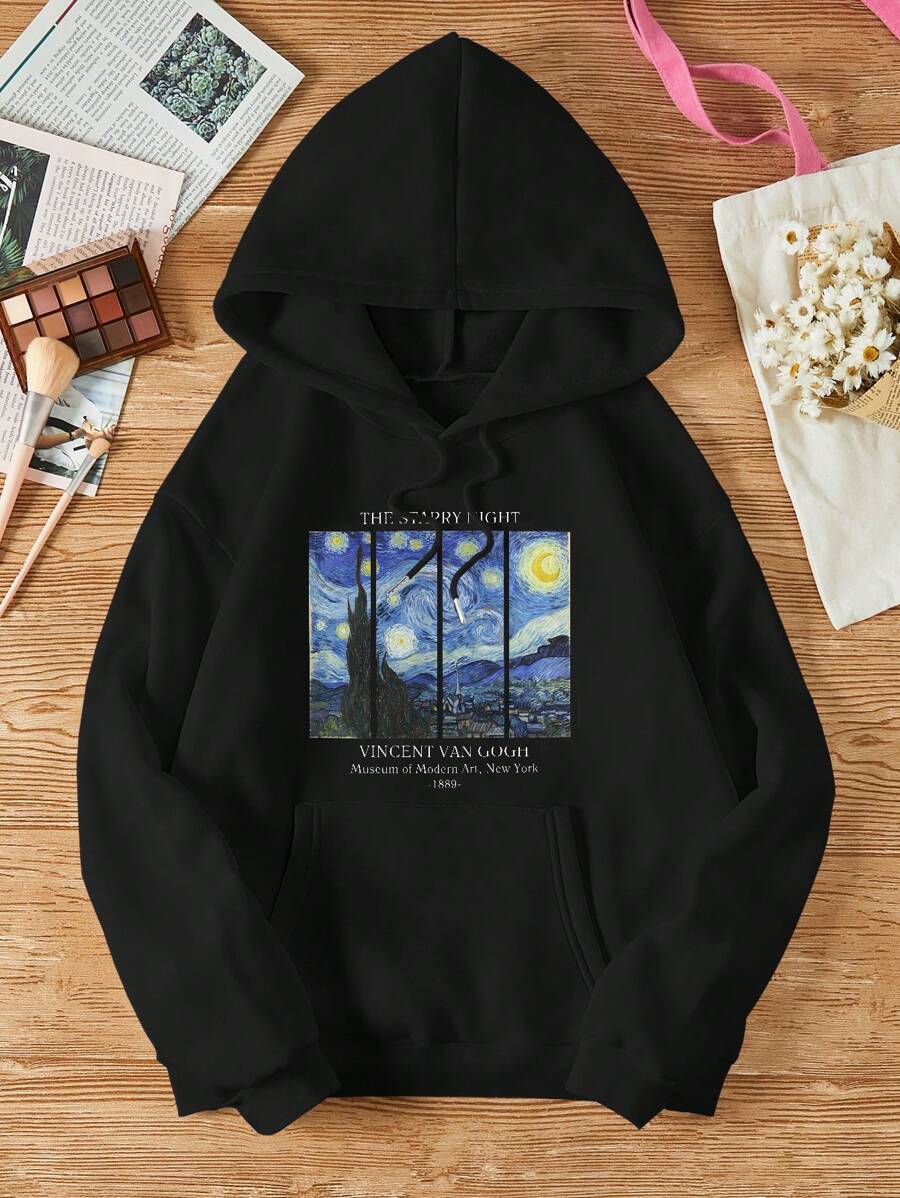 SHEIN LUNE Slogan In Hoodie - màu đen - Xem 1