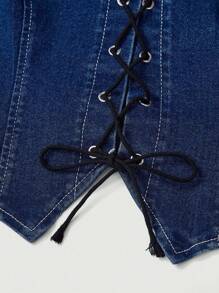 SHEIN MOD Women's Plus Size Denim Shirt With Tie Corset Top