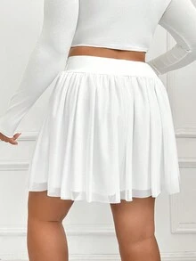 SHEIN Qutie Plus Lace Up Front Mesh Skirt - White - View 2