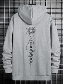 Manfinity EMRG 男式太陽與行星印花落肩抽繩超大連帽衫 - 灰色 - 查看 2