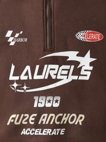 Teen Girl Stand Collar Zip Up Racing Style Sweatshirt - Brown - View 4