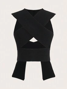 SHEIN ICON Dệt kim Dây đeo Áo - màu đen - Xem 2