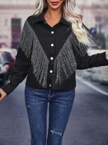 Chiquease 流蘇邊前紐扣夾克 - 黑色 - 查看 3