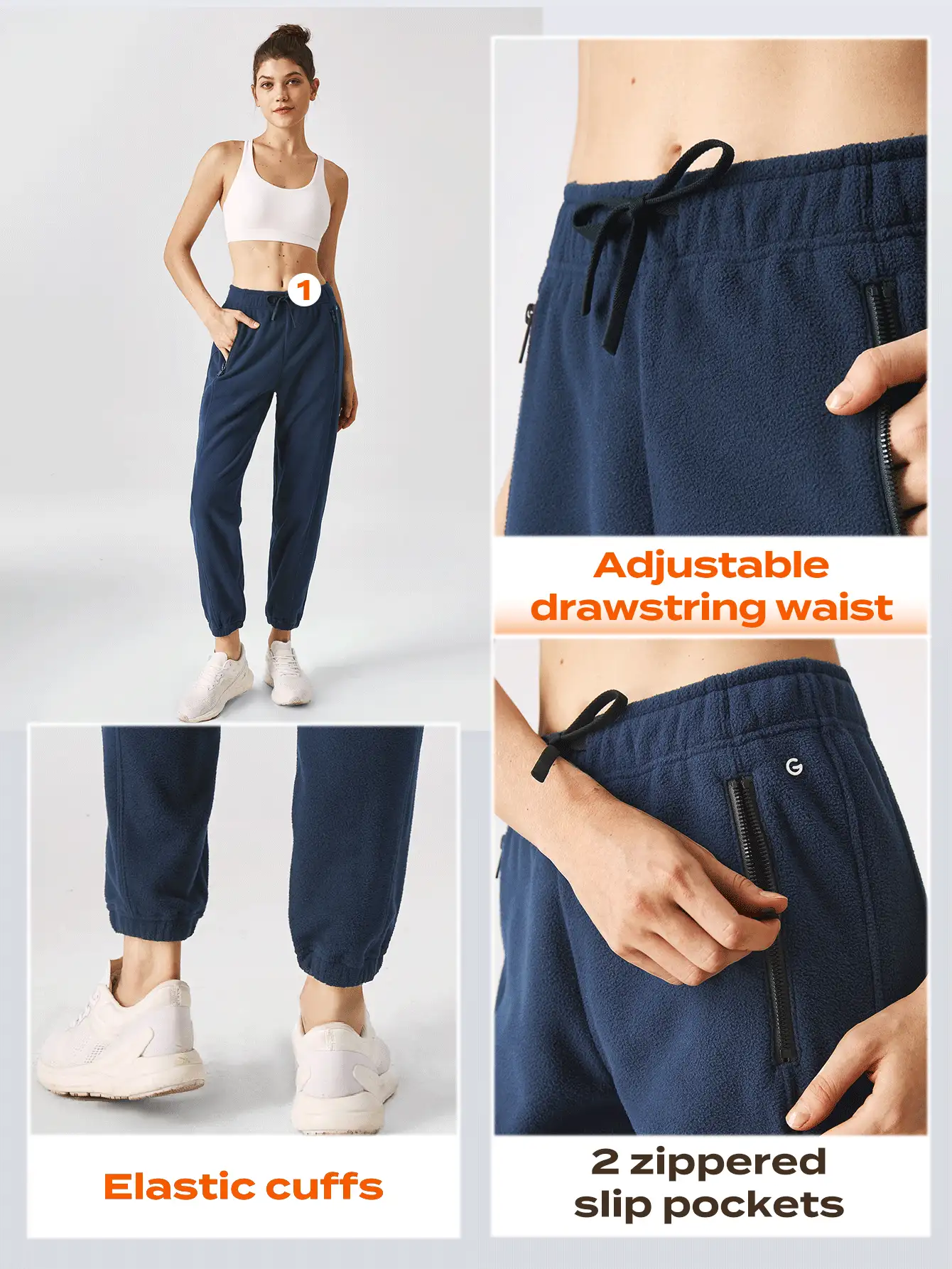 GLOWMODE Thin Polar Fleece Street Chic Winter Pants With Zip Pocket Comfortable Warm Fall Winter - Dark Blue - View 4