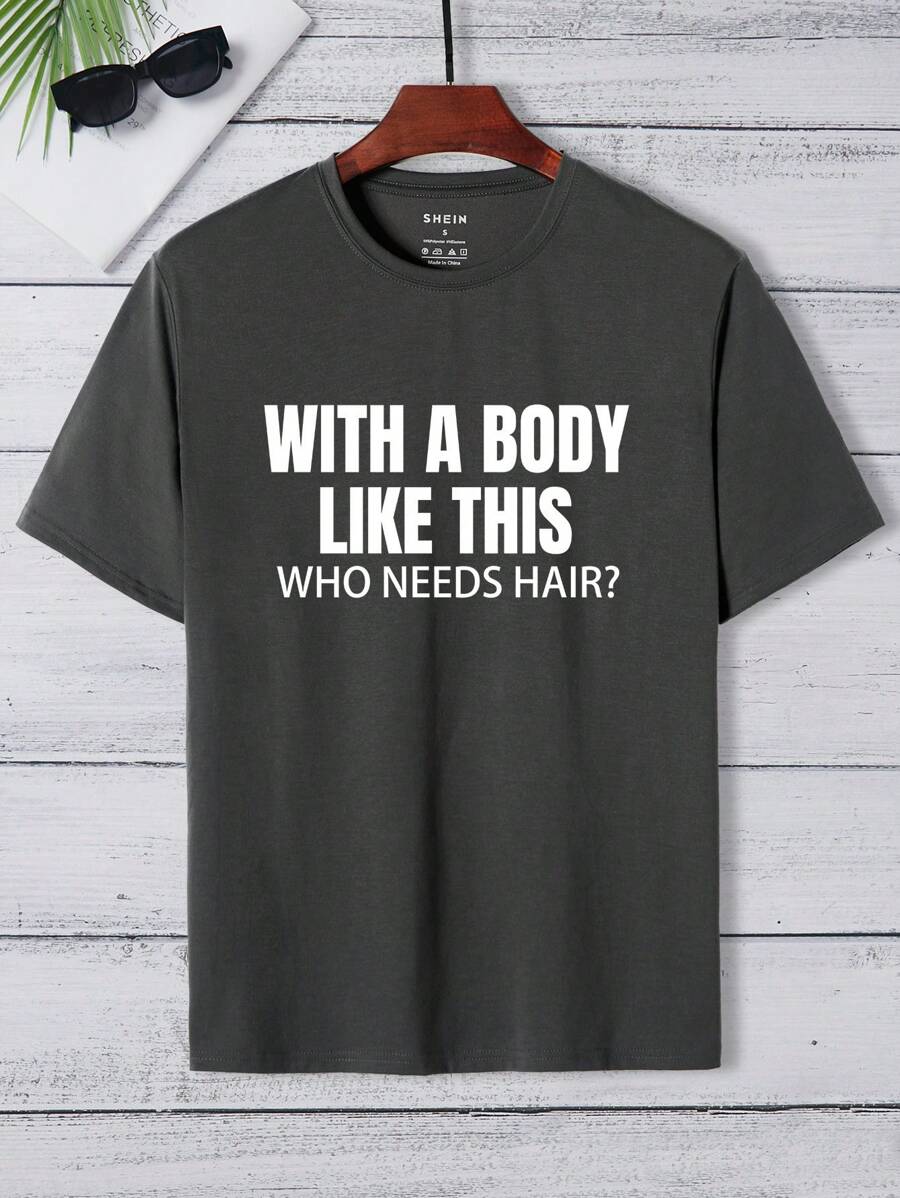 Men's Sentence Printed T-shirt - Dark Grey - View 1