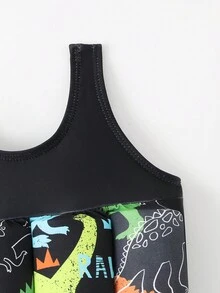 Infant Boys' One-piece Floatable Swimwear With Black Dinosaur Print For Spring And Summer - Black - View 5