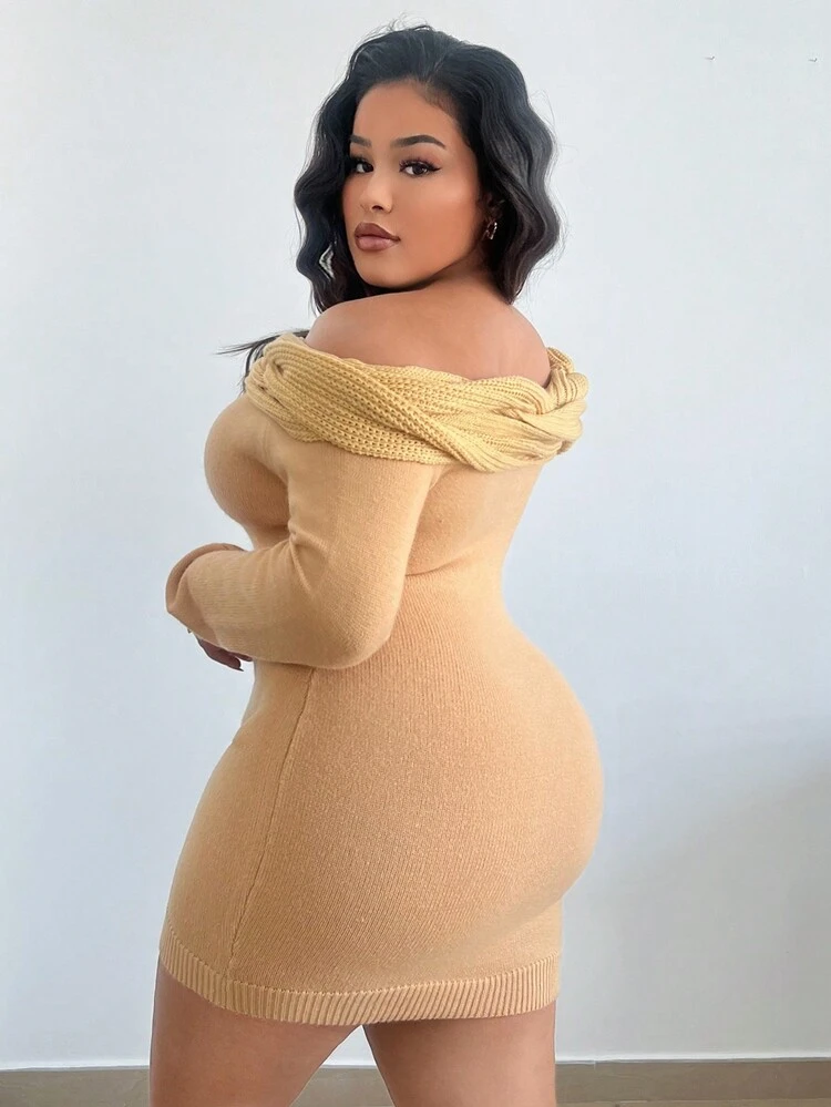 Plus Size Drop Shoulder Bodycon Sweater Dress