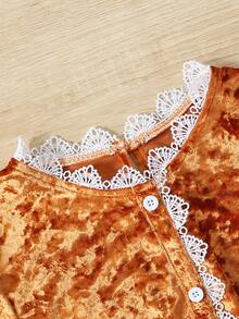 SHEIN Cô gái Nhung & Ren Nối Đầm Với Vàng Kim cương Đối với Mùa Thu /đông - Vàng - Xem 7