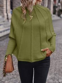 SHEIN Clasi Pull à col montant et manches chauve-souris pour l'automne/hiver - Militaire verte - Voir 4