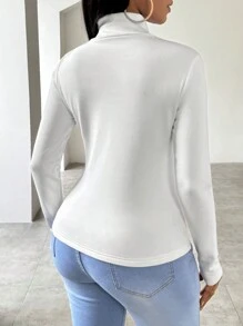 SHEIN Slayr Camiseta Envuelta Con Cuello En V De Color Sólido - Blanco - Ver 2