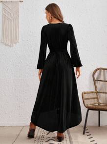 SHEIN VCAY Vestido con cinturón de manga farol bajo irregular