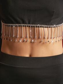 Hauture Rhinestone Fringe Crop Top & Skirt Two Pieces Set - Black - View 7