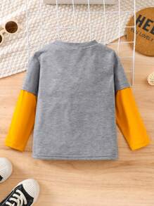 SHEIN Trẻ Con trai Hoạt hình In máy xúc 2 trong1 Dài tay Áo thun - Nhiều màu - Xem 2