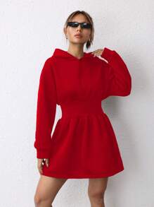 SHEIN EZwear Của phụ nữ Màu thuần Đàm áo cánh có mũ Với Kẹp chặt Eo - Đỏ - Xem 4