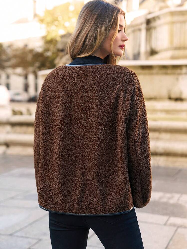 Contrast Binding Teddy Jacket