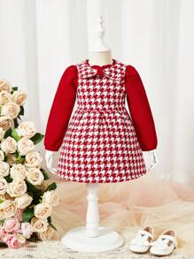 SHEIN 女孩寶寶過年必備千鳥格無袖洋裝搭配針織長袖上衣