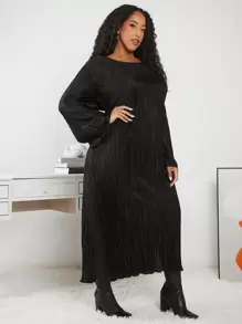 SHEIN CURVE+ Plus Size Women's Drop Shoulder Dress - Black - View 5