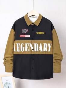 SHEIN Boys' Color Block Letter Printed Woven Shirt With Patchwork Design - Multicolor - View 4