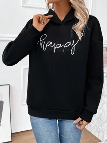 SHEIN LUNE Sudadera Negra Con Estampado De Letras - Negro - Ver 6
