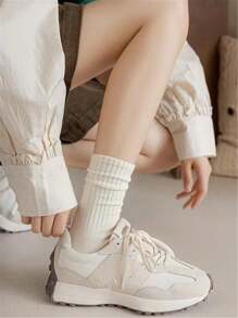 6pairs Brown Tone Solid Color Casual Mid-calf Socks