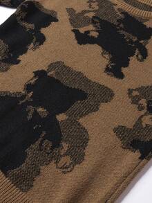 Manfinity Hypemode Loose Fit Men's Bear Pattern Round Neck Sweater - Brown - View 3