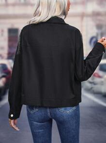 Chiquease 流蘇邊前紐扣夾克 - 黑色 - 查看 2