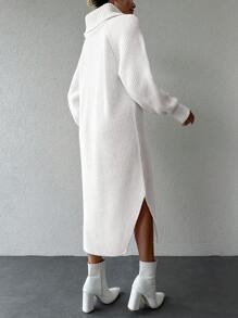 EURMUSE Kvinnors Enfärgad Draperad urringning Raglan Ärm Sweater Klänningar , Bälten Ingår ej - Vitt - Visa 2