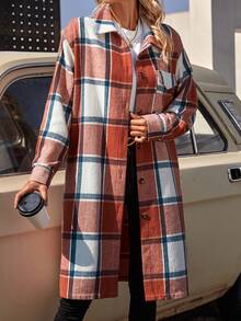 SHEIN LUNE Women's Plaid Woolen Coat - Multicolor - View 6