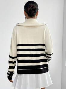 SHEIN Unity Mẫu sọc Dây kéo Áo len Mở - Màu be - Xem 2