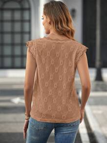 SHEIN Clasi 蕾絲拼接孔眼刺繡t恤 - 棕色 - 查看 2