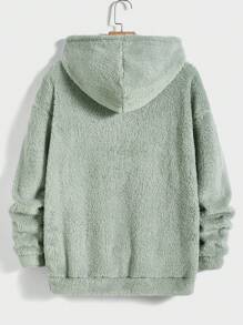 Manfinity RebelGame Men Bear Embroidery Drop Shoulder Teddy Hoodie - Green - View 2