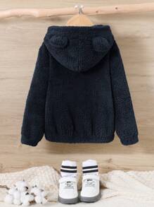 SHEIN 男小童拉鏈開襟3D耳朵設計連帽夾克不帶T恤 - 寶藍色 - 查看 6