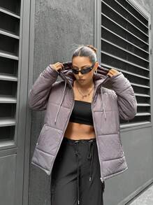 Flirla Women's Drawstring Hooded Padded Padded Coat Clothes Winter Fall Cloth For Women