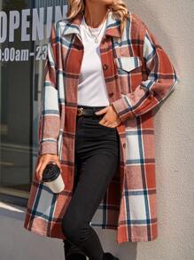 SHEIN LUNE Women's Plaid Woolen Coat - Multicolor - View 1