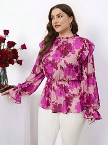 SHEIN Clasi Women's Plus Size Stand Collar Floral Print Shirt - Multicolor - View 5