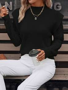 SHEIN Clasi Của phụ nữ Một nửa Cổ cao Áo len - màu đen - Xem 3