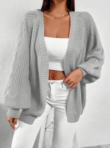 SHEIN Essnce Xoắn Dan Tay Raglan Áo len Duster - Màu Xám nhạt - Xem 6