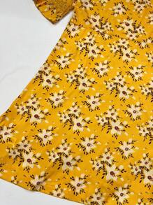 SHEIN LUNE 花卉印花抽绳腰女式连衣裙长款女装 - 黃色 - 查看 3