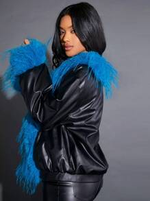 SHEIN BAE Blue Leather Jacket Perfect For Christmas Parties & New Year's Eve Outfits - Black - View 6