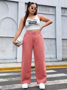 SHEIN EZwear 大碼牛仔褲 - 粉色 - 查看 1