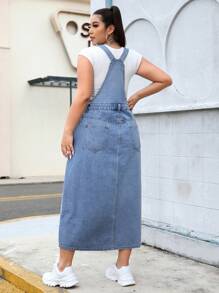 SHEIN EZwear 大尺碼牛仔分裂背帶裙 - 中等水洗藍 - 查看 2