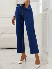 SHEIN Privé Solid Color Straight Leg Jeans