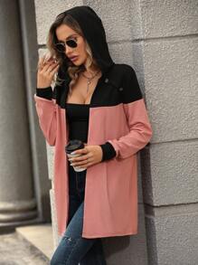 SHEIN LUNE Contrast Color Hooded Jacket - Pink - View 6