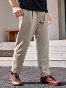 Manfinity NiteLyfe Nam Túi nghiêng Xếp nếp Quần - Màu Khaki - Xem 5