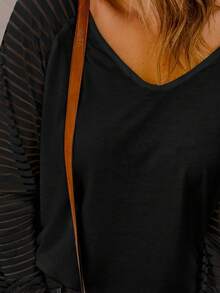 CILKOO Contrast Mesh Raglan Sleeve Tee - Black - View 5