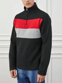 SHEIN Cottnline Men's Half-zipper Pullover Sweatshirt - Multicolor - View 3