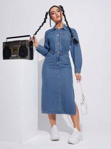 SHEIN EZwear Damski Dżins Strona Szczelina Sukienki