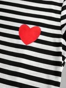 SHEIN 女大童2入組條紋和心形印花連帽洋裝 - 黑色 - 查看 7